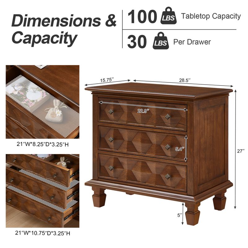 Nufwor Built‑in Charging Station Farmhouse 3‑Drawer Nightstand image number 8