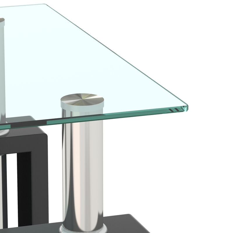 Set of 2, Modern Tempered Glass Tea Table Coffee Table End Table, Square Table for Living Room, Transparent/Black image number 3