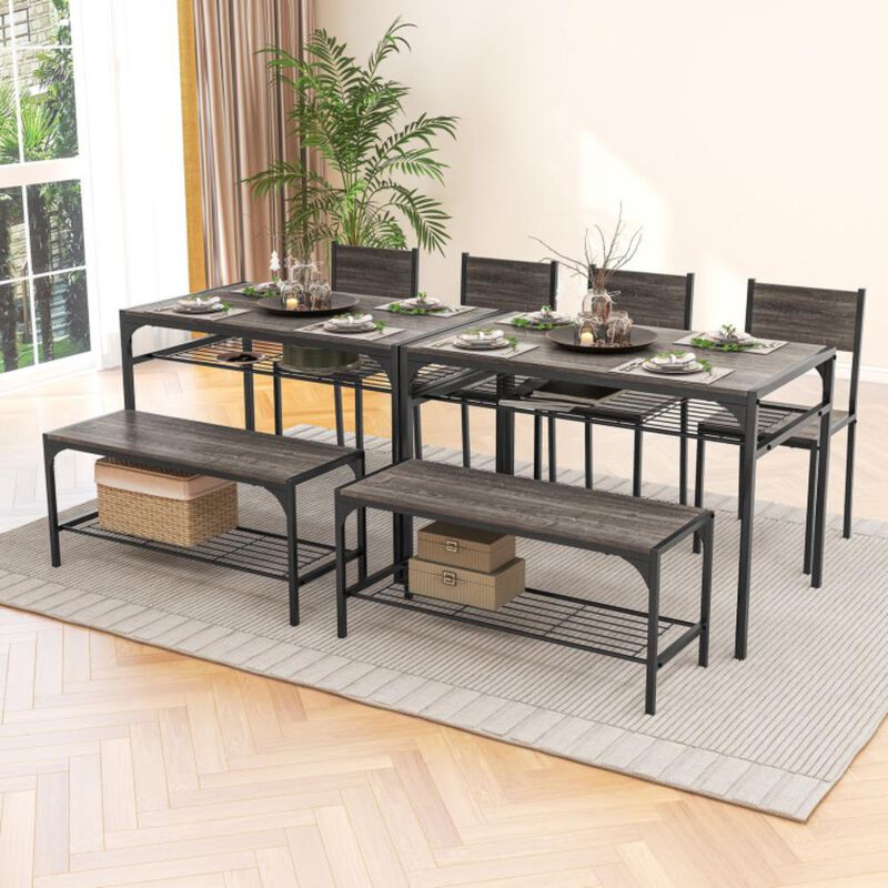 Hivvago Industrial Style Rectangular Kitchen Table with Bench and Chairs