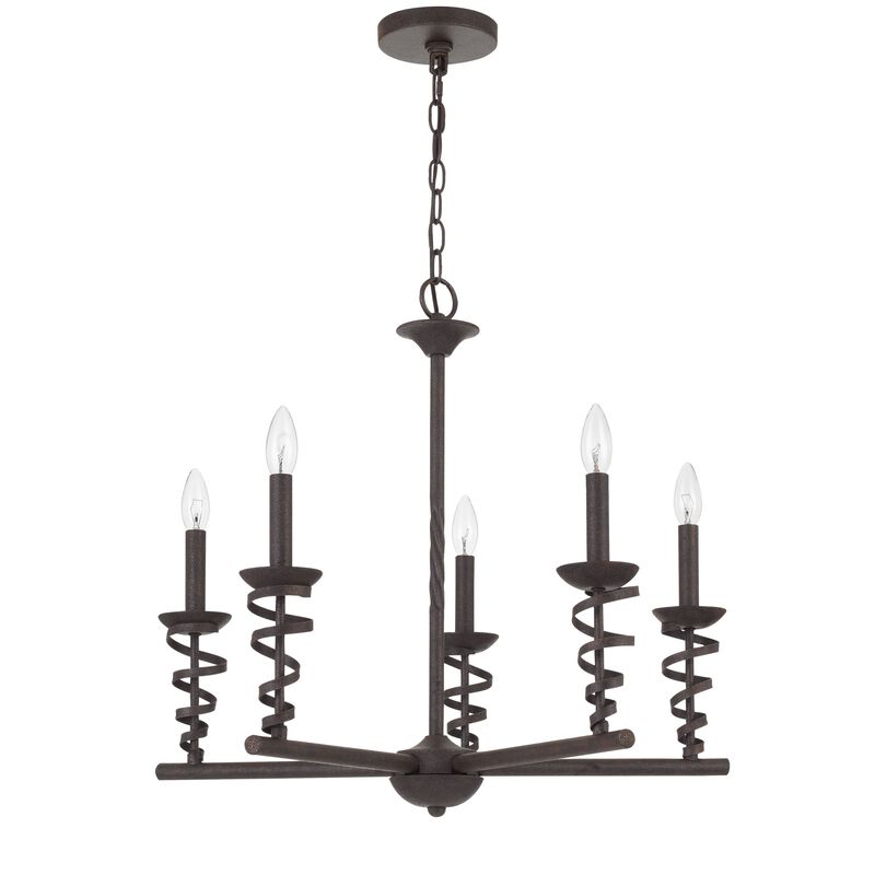 Bah 26 Inch Chandelier, Spiral Candelabra w Hanging Chain, Black - Benzara