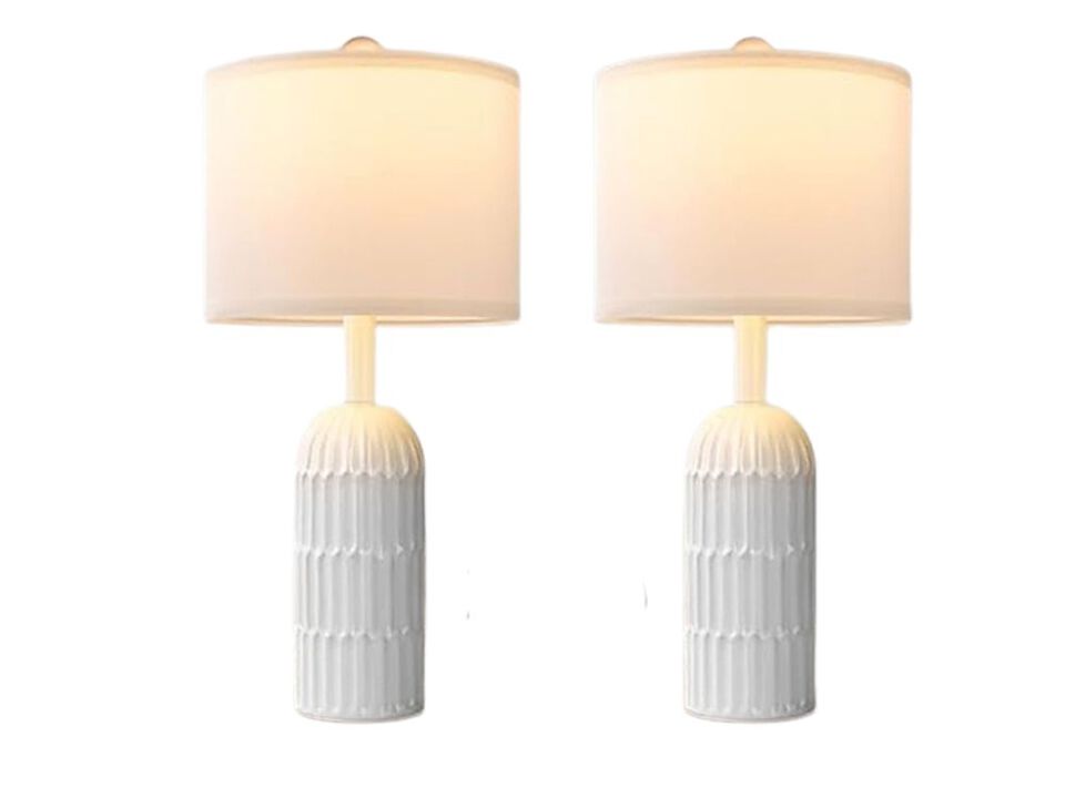 Farmhouse Modern Vintage Linen Table Lamps Set Of 2 For Living Room Bedroom