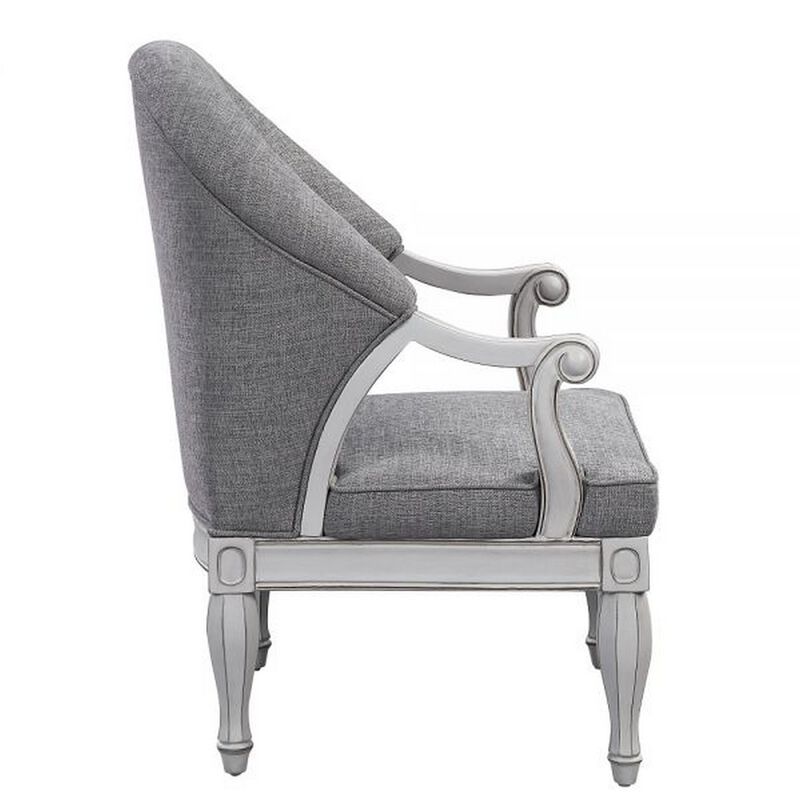 Fil 32 Inch Armchair, Tufted Backrest, Fabric Upholstery, Poplar Wood, Gray