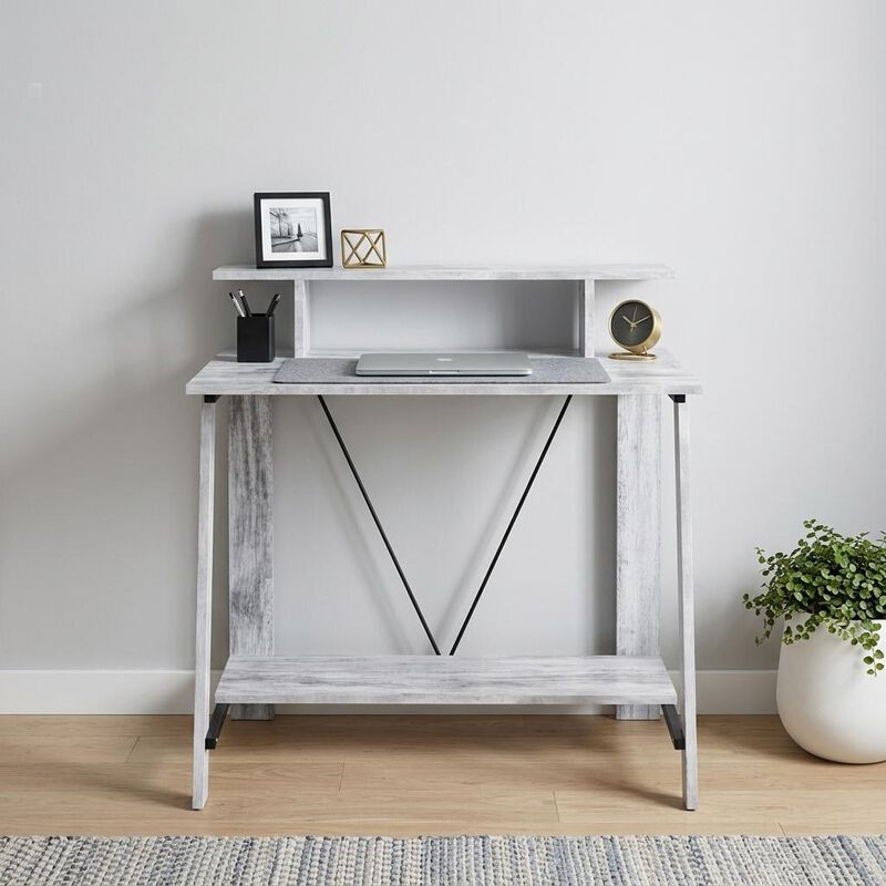 HomeRoots 32" Antiqued White Writing Desk image number 1