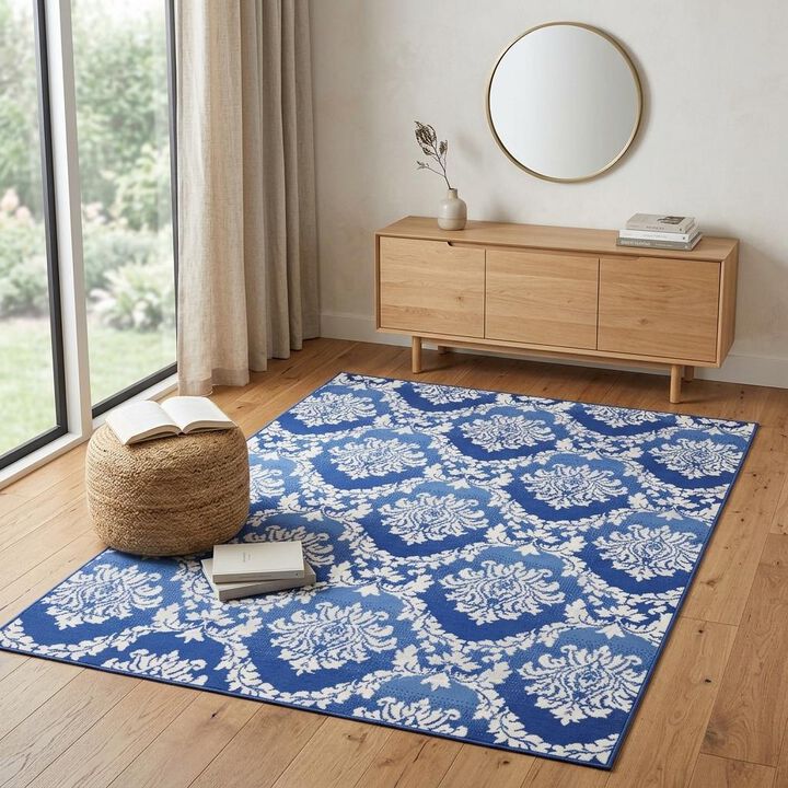 HomeRoots Damask Distressed Area Rug