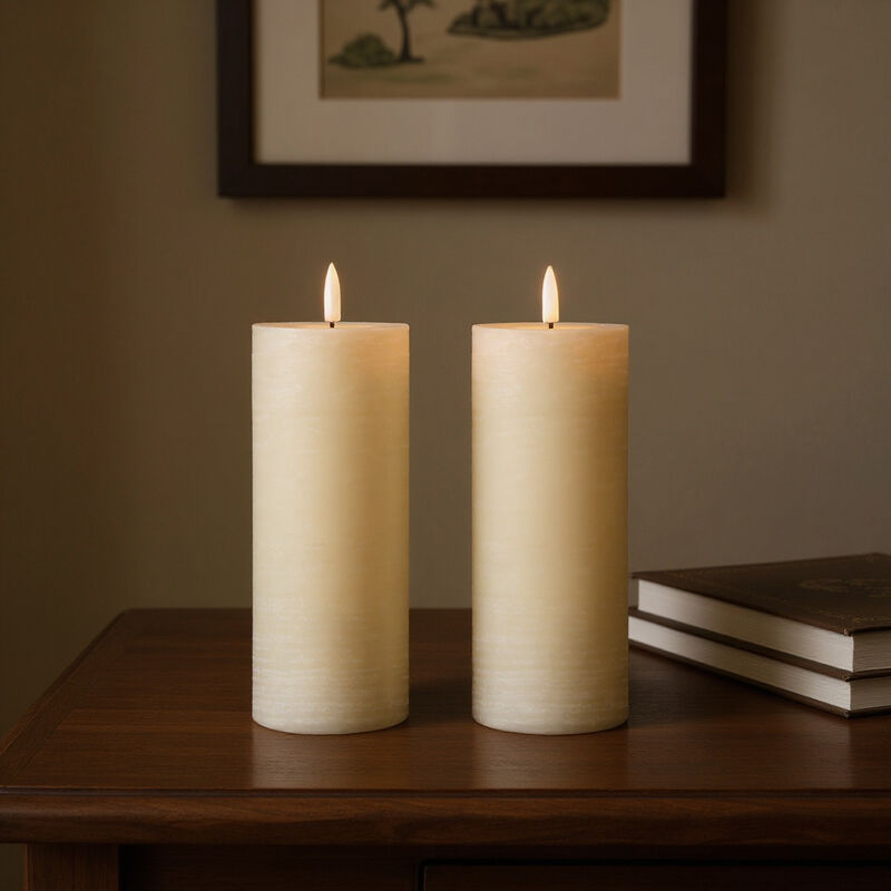 HomeRoots Set of Two Unscented Candle Flameless Pillar Candles image number 1