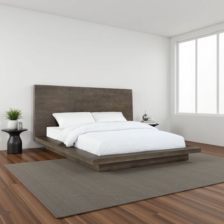 Nels Pine Wood Platform California King Bed, Distressed Brown