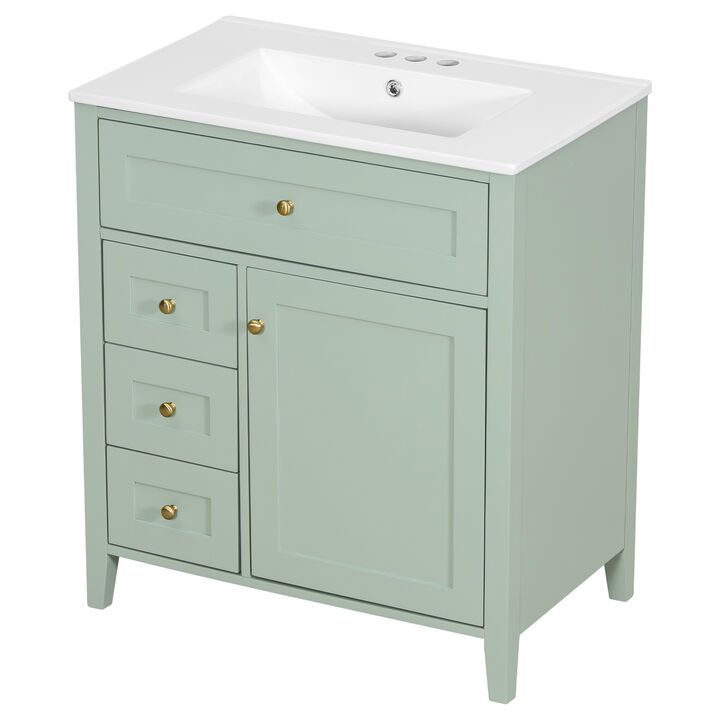 Merax Bathroom Storage Vanity with 3 Left Drawers, Right Cabinet with Adjustable Shelves