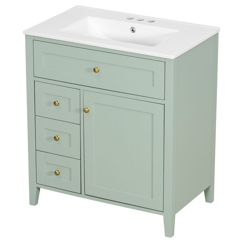 Merax Bathroom Storage Vanity with 3 Left Drawers, Right Cabinet with Adjustable Shelves image number 0