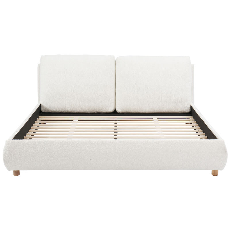 Merax Upholstered Platform Bed with Boucle Fabric & Removable Headboard Pillows