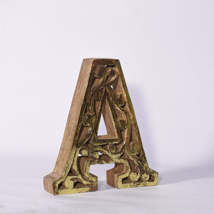 Vintage Natural Gold Handmade Eco-Friendly "A" Alphabet Letter Block For Wall Mount & Table Top Décor