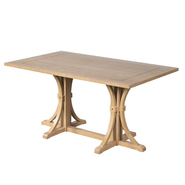 Merax Farmhouse Dining Table with Reinforced Cross Base, Solid Rubberwood Frame