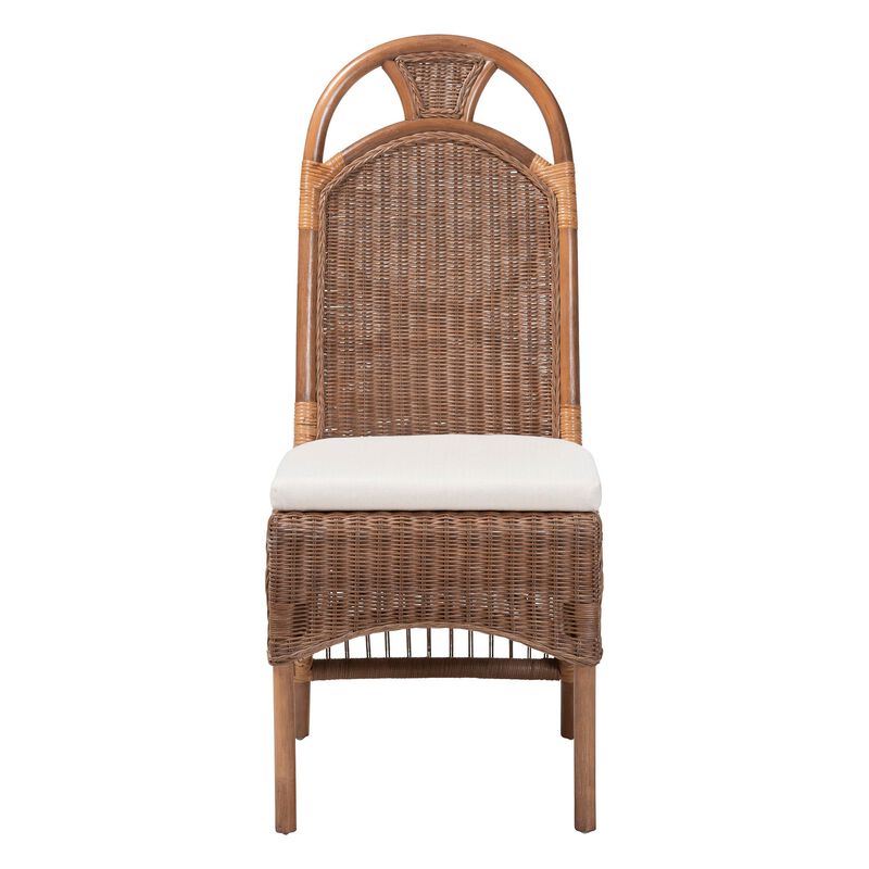bali & pari Raya Natural Rattan Dining Chair - Handcrafted Wicker Accent Chair with High Arched Back and Cushioned Seat, Boho Coastal Seating for Dining Room or Kitchen