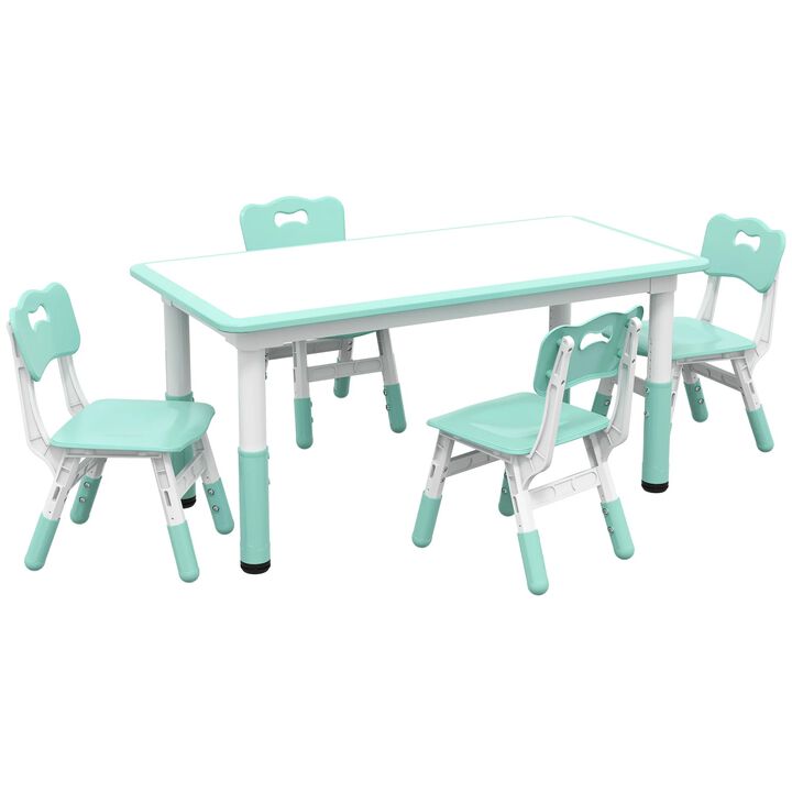 Kids Table and Chair Set with 4 Chairs, Adjustable Height, Easy to Clean Table Surface, for 1.5 - 5 Years Old