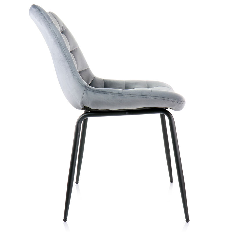 Elama 2 Piece Velvet Tufted Chair in Gray with Black Metal Legs