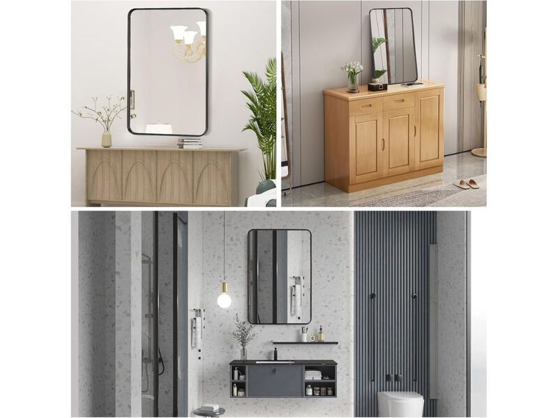 36x24 Inch Brushed Black Rounded Corner Bathroom Vanity Mirror image number 1