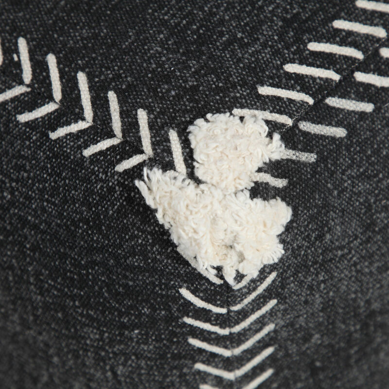 Hivvago 18 Inch Black Cotton Geometric Pouf Ottoman