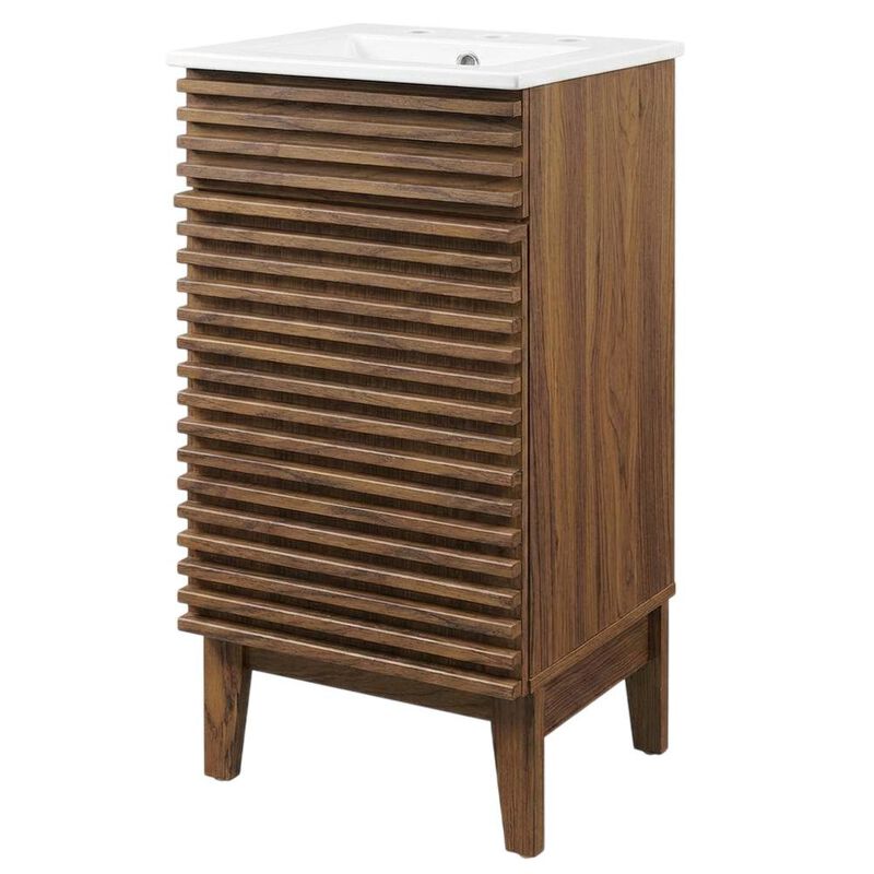 Walnut White 18-Inch Floor-Mount Bathroom Vanity Cabinet with Sink image number 0