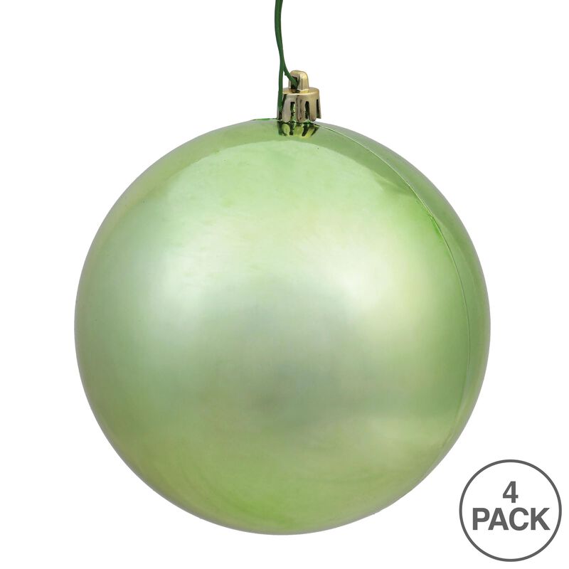 Vickerman N591554DSV Shiny Ball Ornaments with Shatterproof UV Resistant, Pre-drilled Cap Secured & Green Floral Wire in 4 per Bag, 6", Celadon image number 2