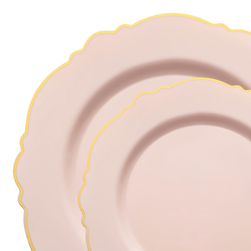 Pink with Gold Rim Round Blossom Plastic Dinnerware Value Set (40 Sets) image number 9