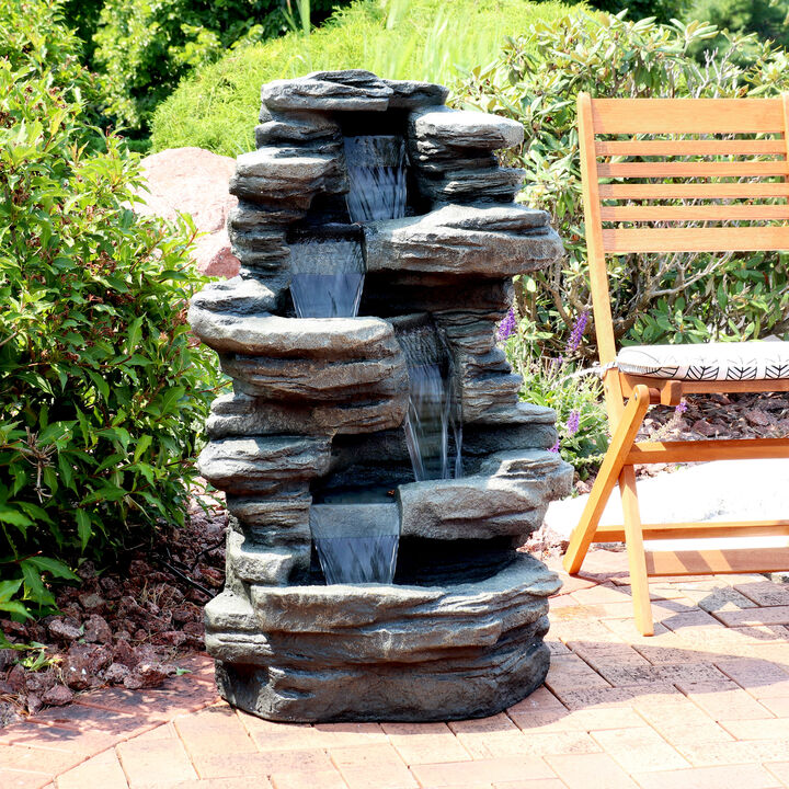 Sunnydaze Electric Stacked Shale Water Fountain with LED Lights - 38 in