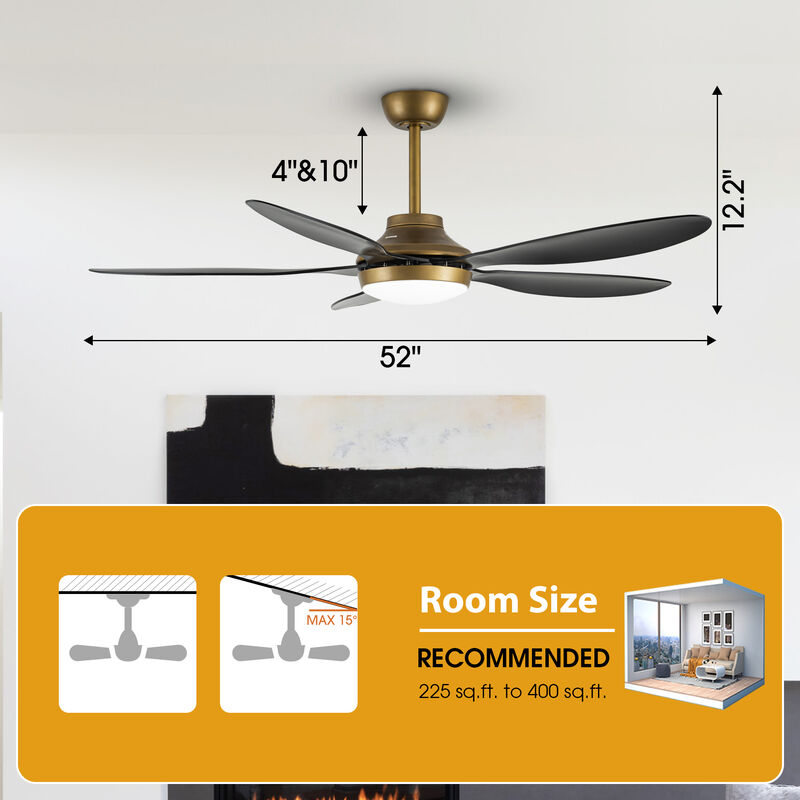 52" Antique Brass Smart Ceiling Fan with Light and Remote, App Control, Voice Control
