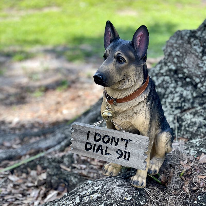I Don't Dial 911 German Shepherd Guard Dog Warning Statue image number 6