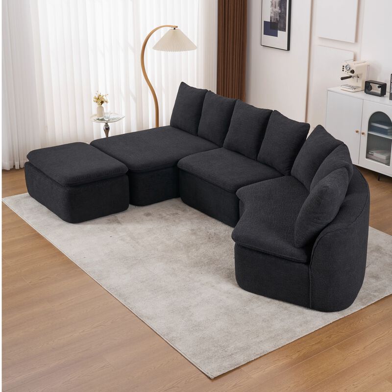 Whisen 133" U-Shaped Modular Sectional Sofa, Chenille Foam with Removable Chaise, No Assembly Required for Living Room image number 4