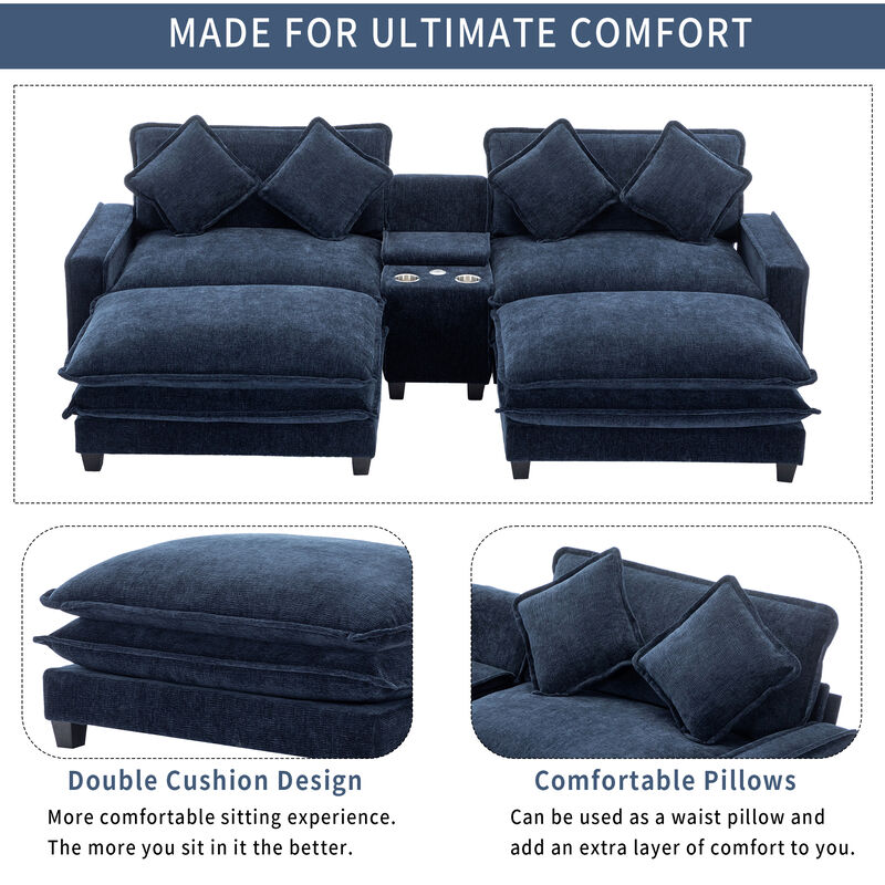 Merax Sectional Sofa Chenille Upholstered Sofa with Two Removable Ottoman