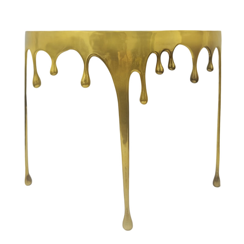 Capri Sofa Console Table | 36.25" Half Moon Glass Top | Melting Drip Design | Aluminum Cast | Antique Gold