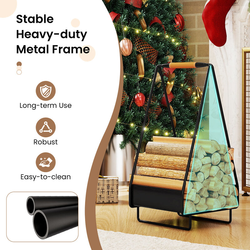 Heavy-Duty Firewood Storage Rack with Square Metal Frame and Handle image number 5