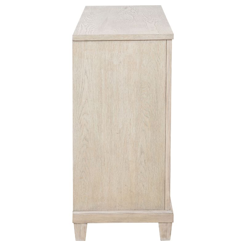Kylie Wide Dresser with 6 Drawers, Stepped Trim, Washed Oak Wood image number 5