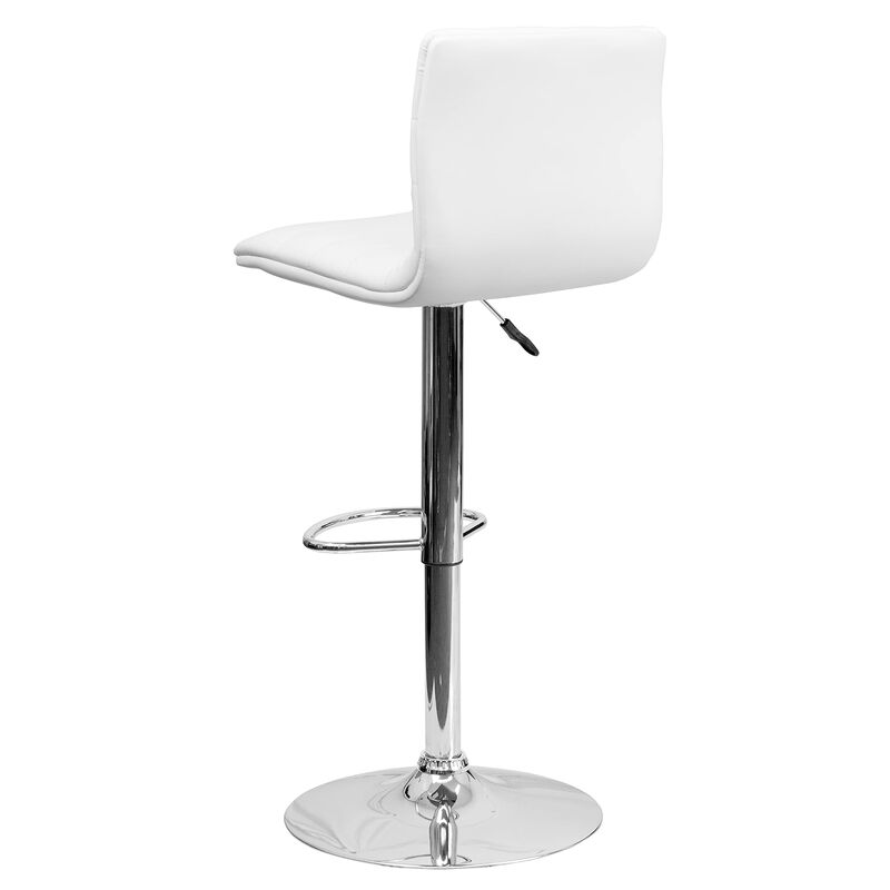Flash Furniture Vincent Modern White Vinyl Adjustable Bar Stool with Back, Swivel Stool with Chrome Pedestal Base and Footrest
