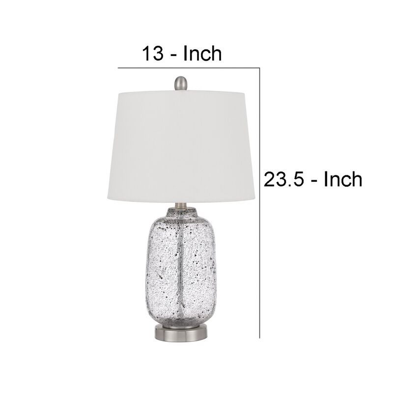 24 Inch Curved Speckled Glass Jar Base Table Lamp, Clear-Benzara