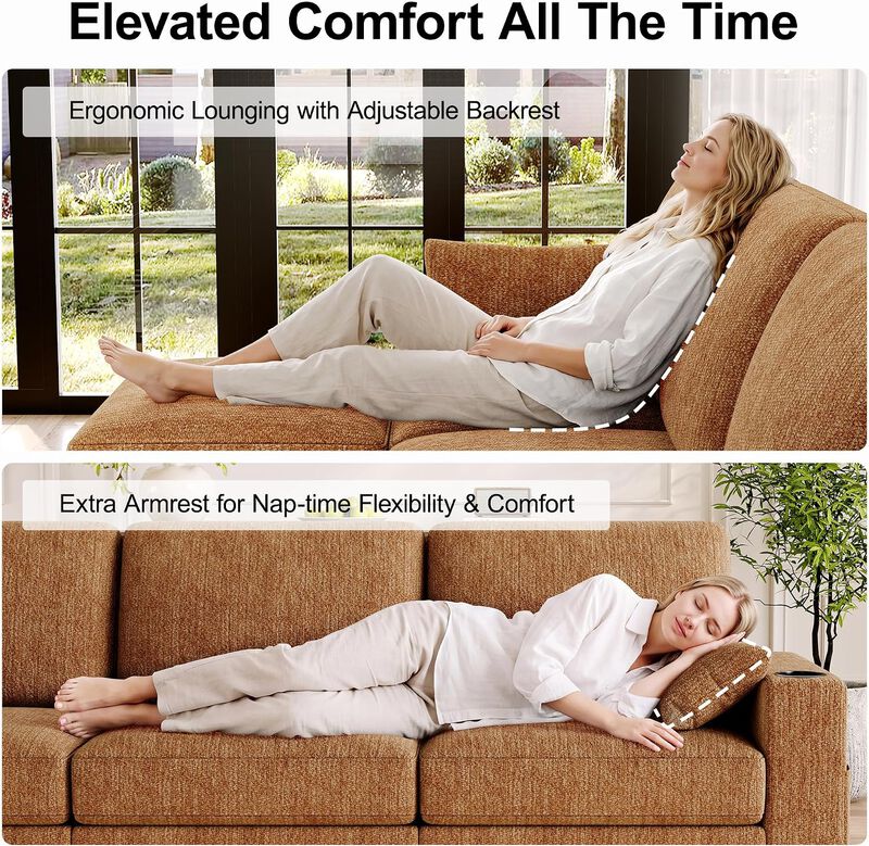 Vipbear 128" Modular Sectional Sofa, Chenille U Shaped Cloud Couch with Ottoman Adjustable Backrest image number 3