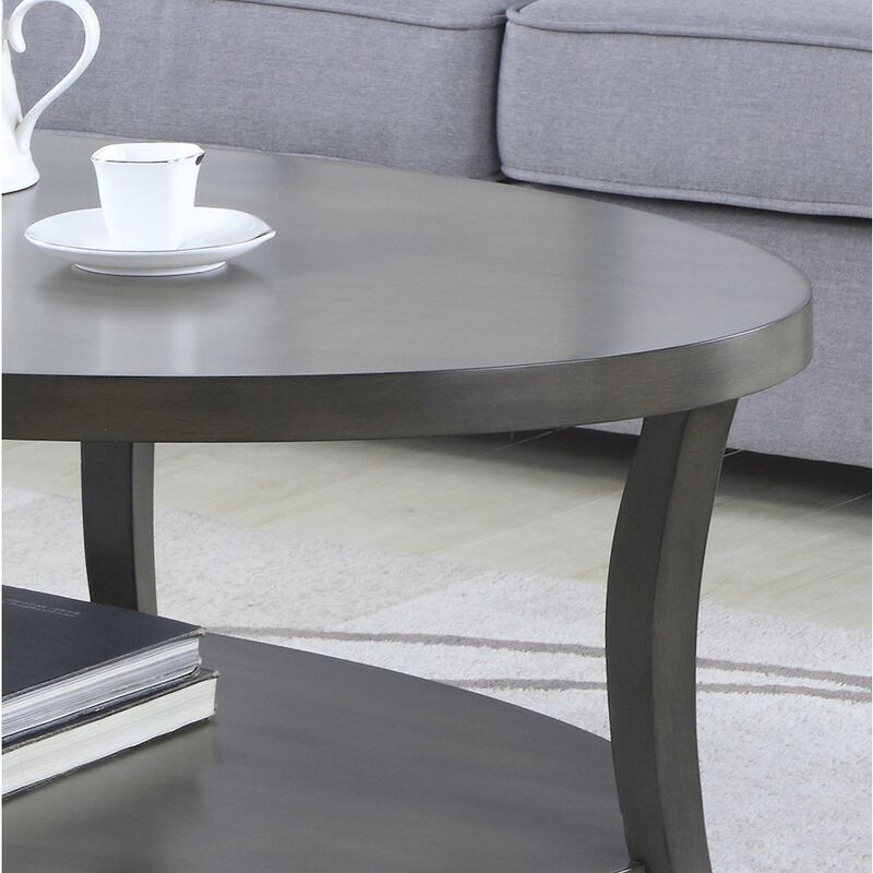Roundhill Furniture Perth Contemporary Oval Shelf Coffee Table, Gray