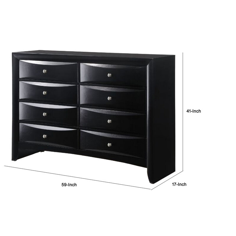 Wooden Dresser With Eight Spacious Drawers, Glossy Black