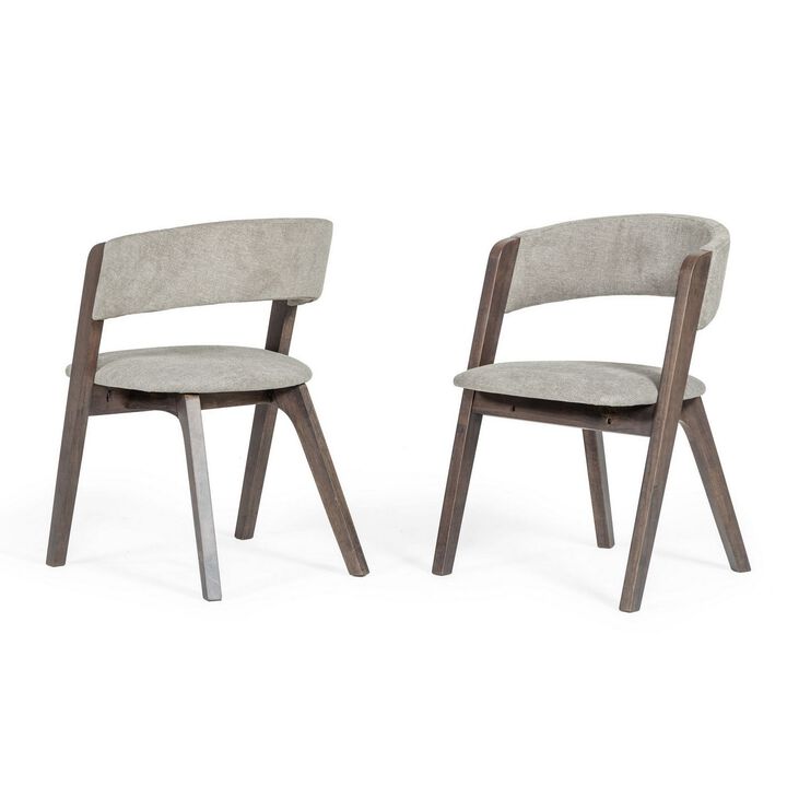 Cid 23 Inch Modern Dining Chair, Curved Back, Set of 2, Gray Fabric-Benzara