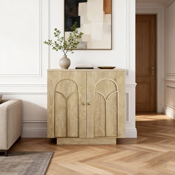 Accent Cabinet Office Storage Cabinet with 1 Shelf and Gold Trim, Arched Doors