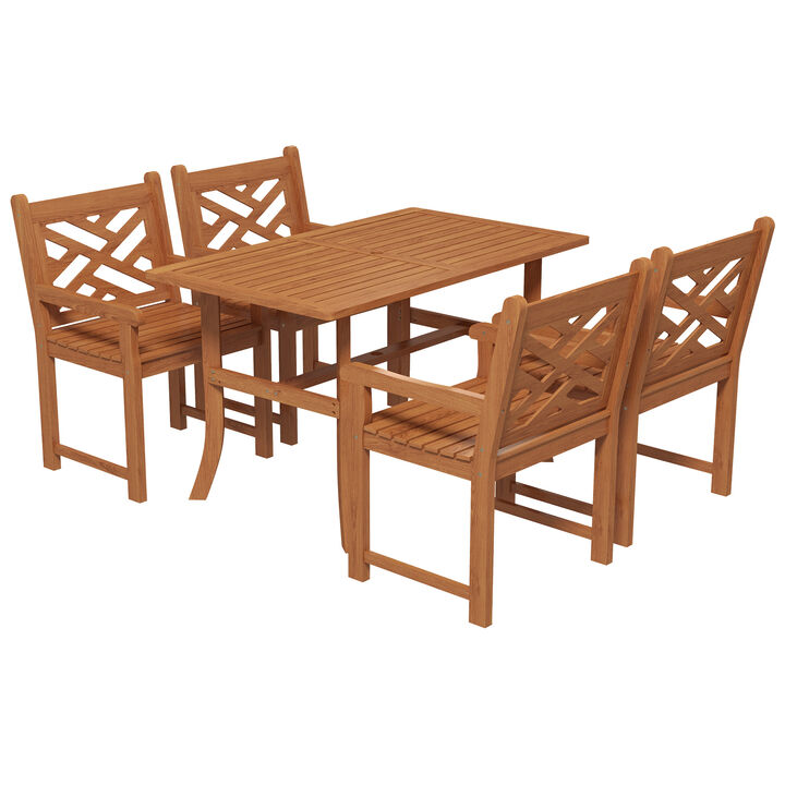 Outsunny Outdoor Patio Dining Set, 4 Seater Wood Dining Table and Chairs for Backyard, Conservatory, Garden, Poolside, Deck, Teak