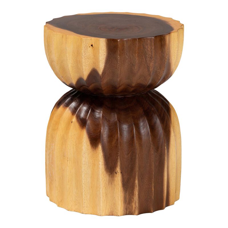 bali & pari Noleta Hand-carved Suar Wood Side Table &ndash; Sculptural Hourglass Accent Table with Natural Grain, Modern Boho Style for Living Room or Bedroom image number 0