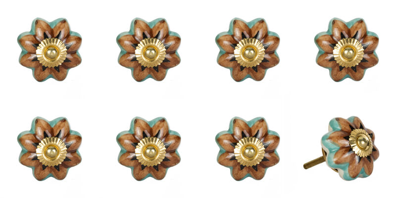 HomeRoots Set of Eight Blue And Red Ceramic And Metal Drawer Pull Knobs image number 3