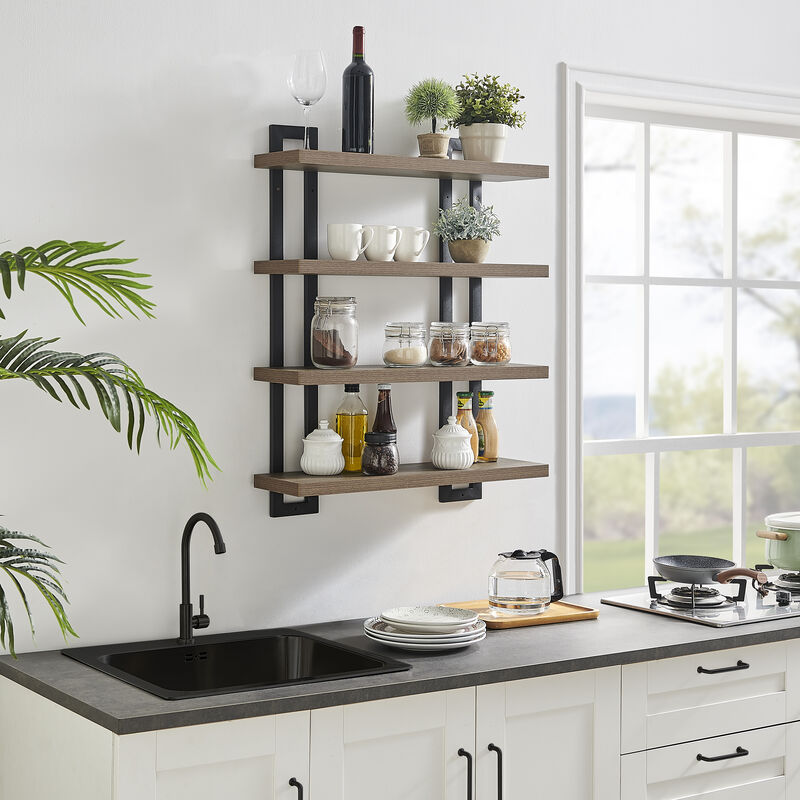 4-Tier Wide Ladder Bracket Floating Metal Frame Wall Shelves