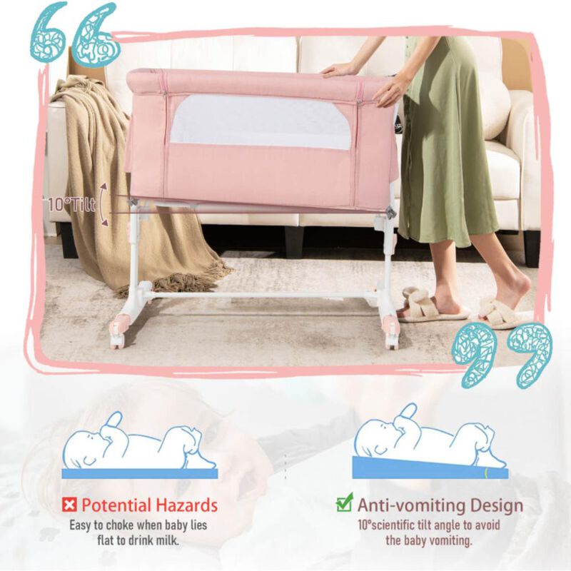 Hivvago Portable Baby Bedside Bassinet with 5-level Adjustable Heights and Travel Bag