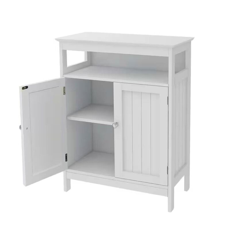 Modern 2-Door Bathroom Linen Storage Cabinet in Wood Finish
