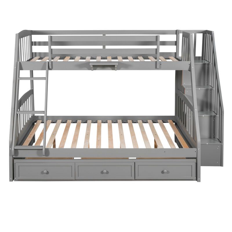 Twin-Over-Full Bunk Bed With Drawers, Ladder And Storage Staircase