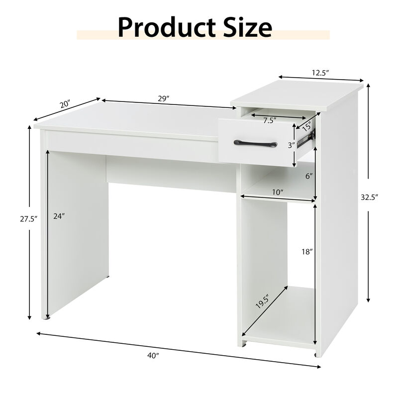 Costway Computer Desk PC Laptop Table w/ Drawer and Shelf Home Office Furniture White