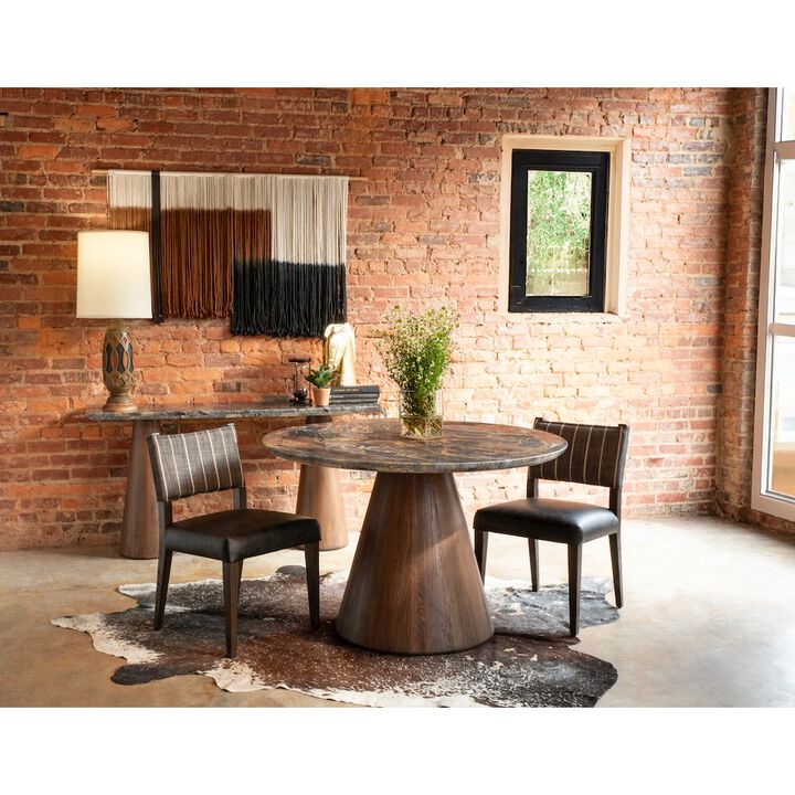 World Interiors Caldera Console Table with Lava Marble and Dark Oak Base