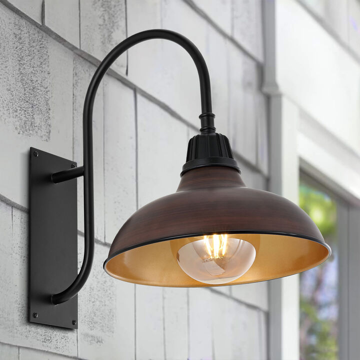 Stanley 12.25" 1-Light Farmhouse Industrial Indoor/Outdoor Iron LED Gooseneck Arm Outdoor Sconce