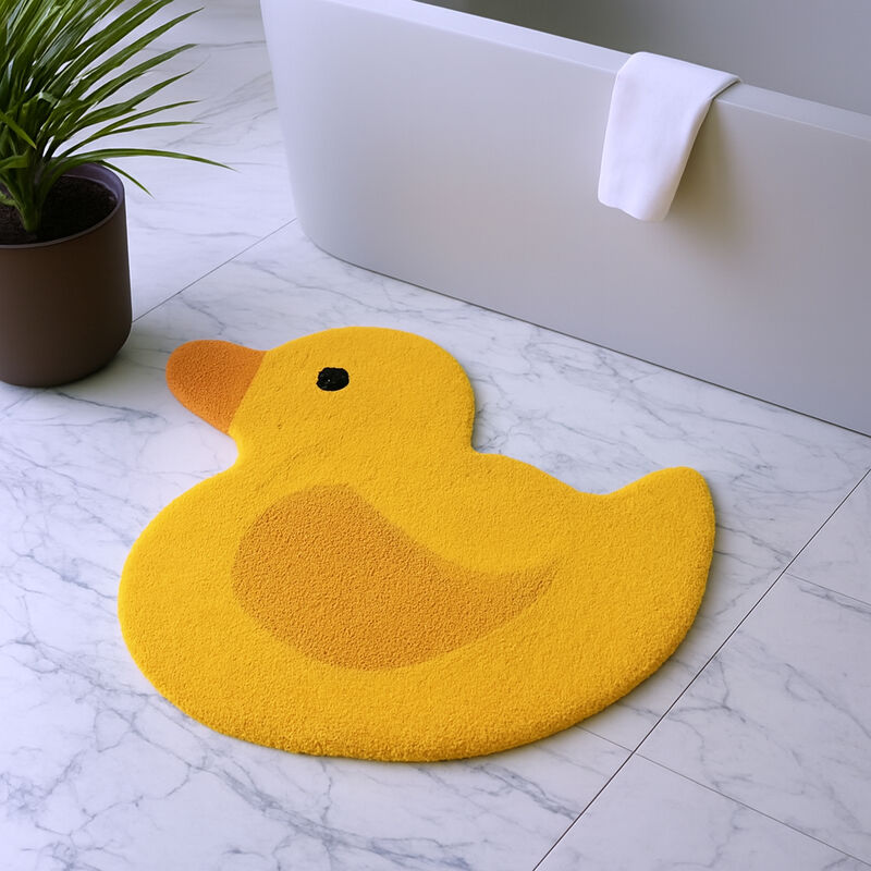 HomeRoots 25" Yellow Cotton Rubber Duckie Youthful Bath Rug image number 1