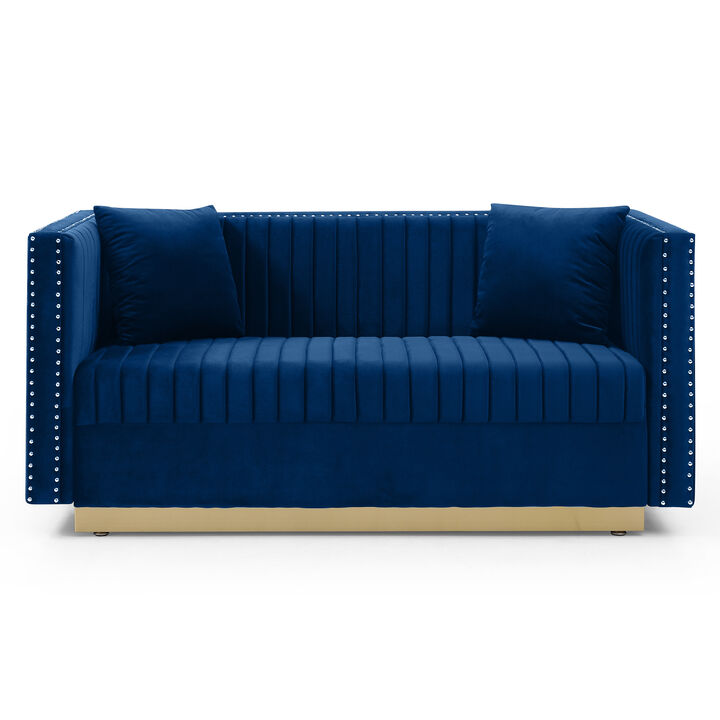 Streamdale Blue Velvet Vertical Tufted Sofa Loveseat
